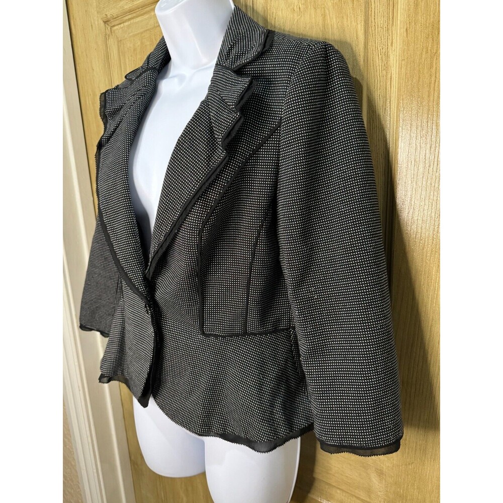 White House Black Market Blazer Jacket Womens Size 8 3/4 Sleeve Polka Dot Work - Picture 4 of 8